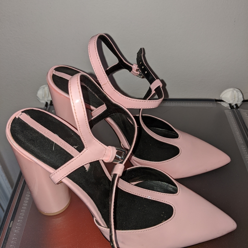 Zara baby pink chunky heel 9(40)